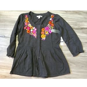 RXB FLORAL EMBROIDERED PEPLUM 3/4 SLEEVES CARDIGAN